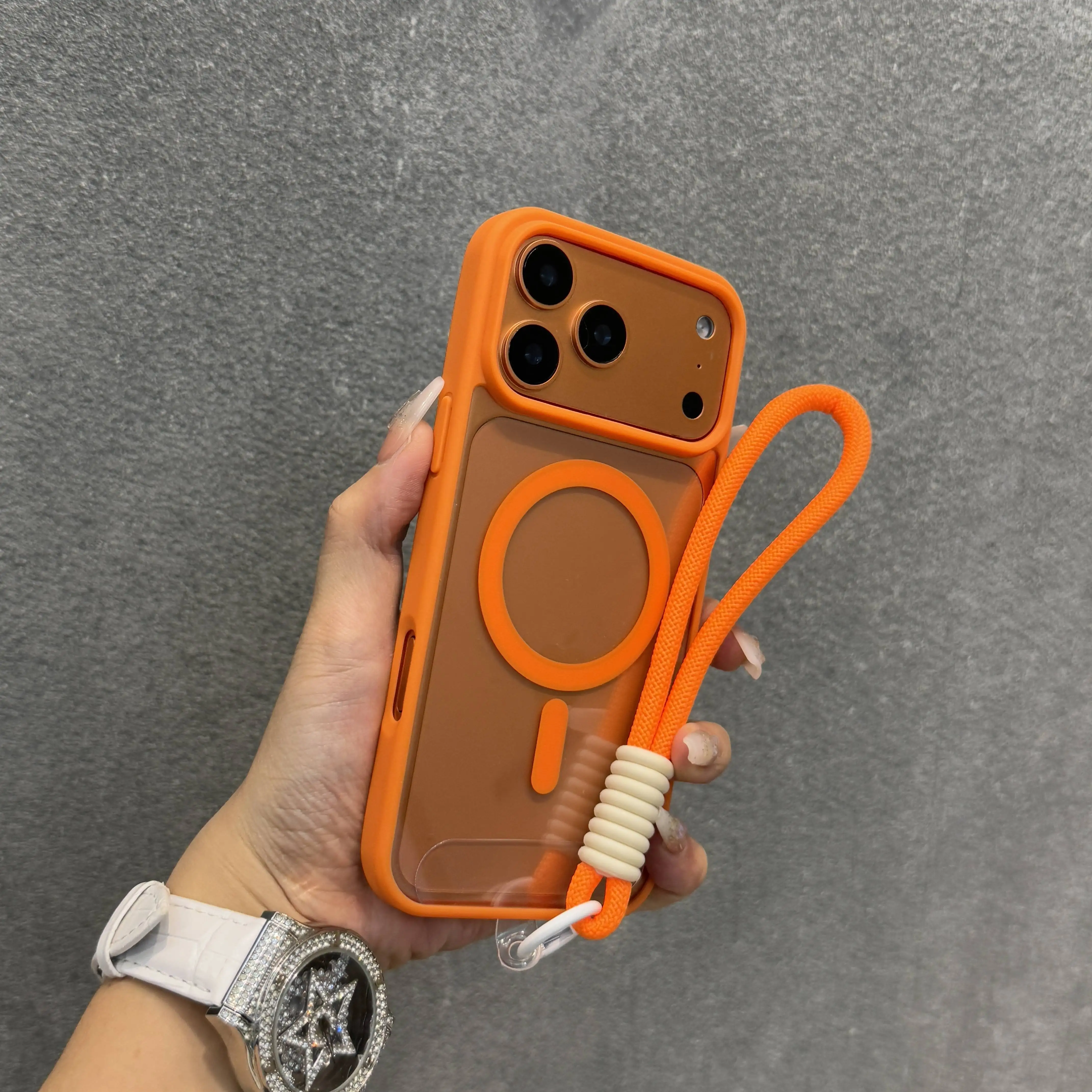 Modische MagSafe Magnetische Kabellose Ladehülle für iPhone 17 16 15 14 13 12 11 Pro Max – Transparente Acryl-Handgelenkschlaufenhülle