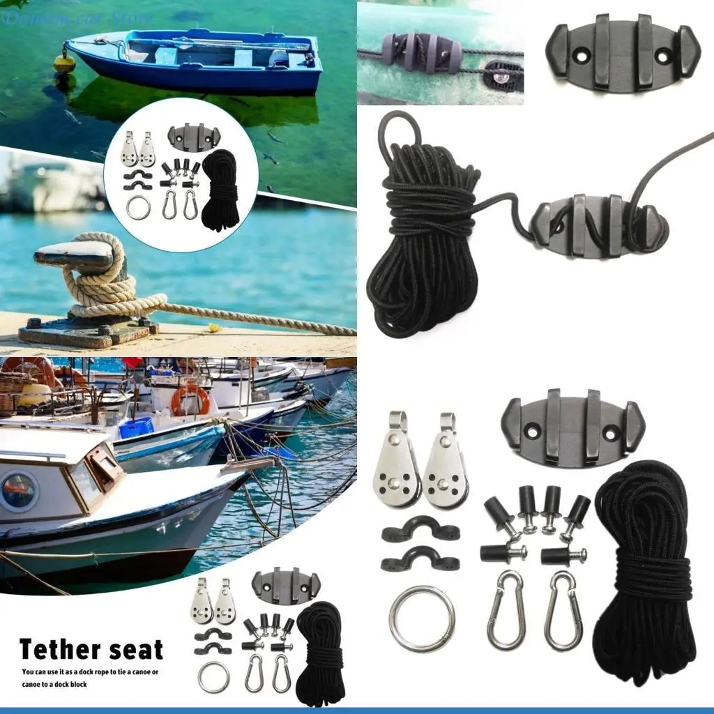 

A2UC Kayak Canoe Anchor Trolley set 30Feet Nylon Rope Cleat-Ring Pulleys Hook