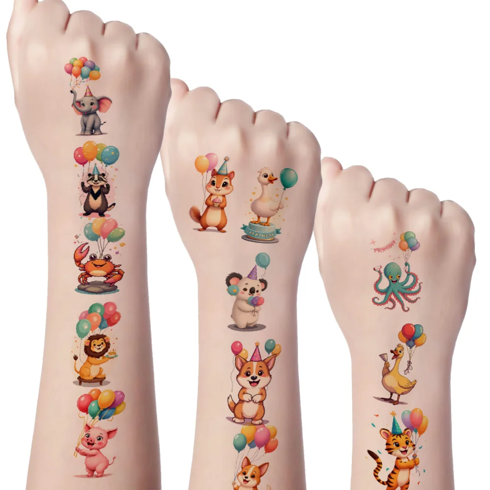 

54pcs Temporary Tattoo Animal Tattoos Cartoon Balloon Tattoos Waterproof Long-lasting Body Stickers For Boys Arms Shoulders