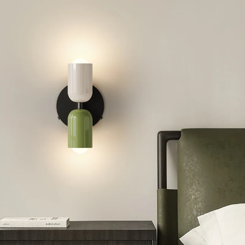 Modern Nordic Minimalist Colorful Wall Light  Bedroom Bedside Chilren\'s Room Home Decorations Wall Lamp E27 Two Light Sources