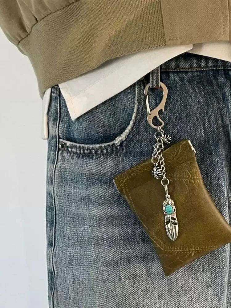 Bolso de rayas verde oliva de diseño Original para hombre y mujer, pantalones, cadena, accesorios de cintura, billetera de Hip Hop, bolso para llaves y tarjetas