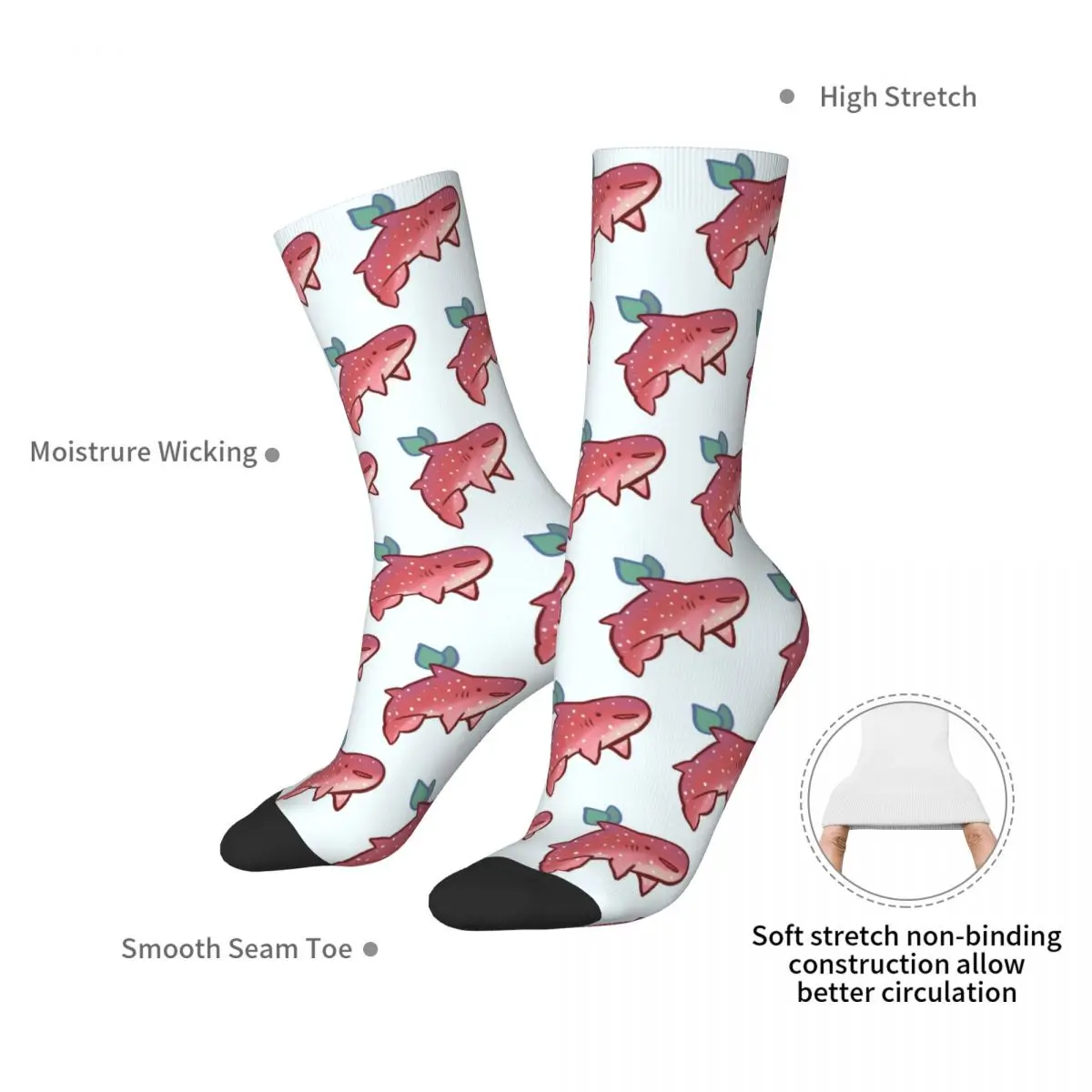 Strawberry Shark Socks Harajuku Sweat Absorbing Stockings All Season Long Socks Accessories for Man's Woman's Birthday Present