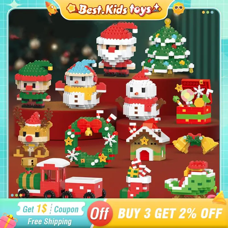 Mini Kerstman Kerstkrans Cadeau Boomblokken Elanden Sneeuwpop Trein Kleine Bel Decoratie Huis Kinderen Speelgoed MOC Assembleren Bakstenen