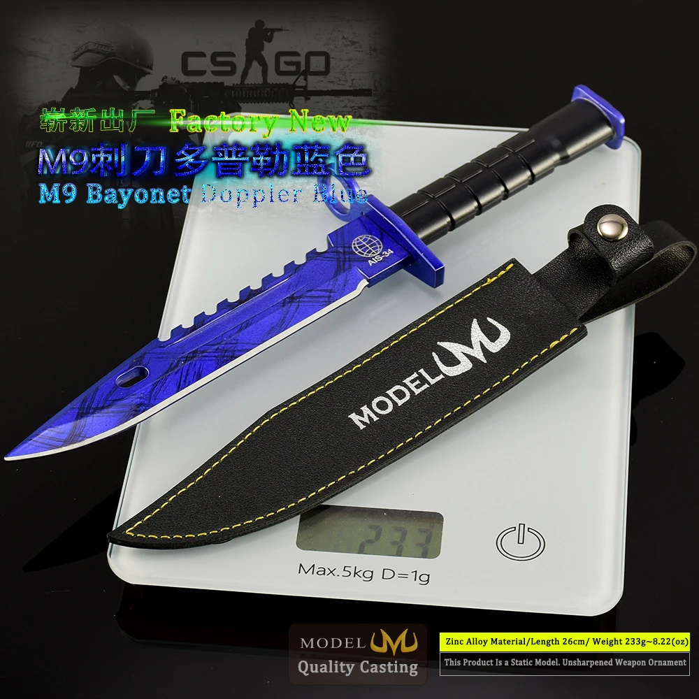 Go Game – modèle d'arme en métal bleu Doppler M9, 26 CM, avec gaine, ornements de bureau à collectionner, cadeau d'anniversaire créatif pour garçon