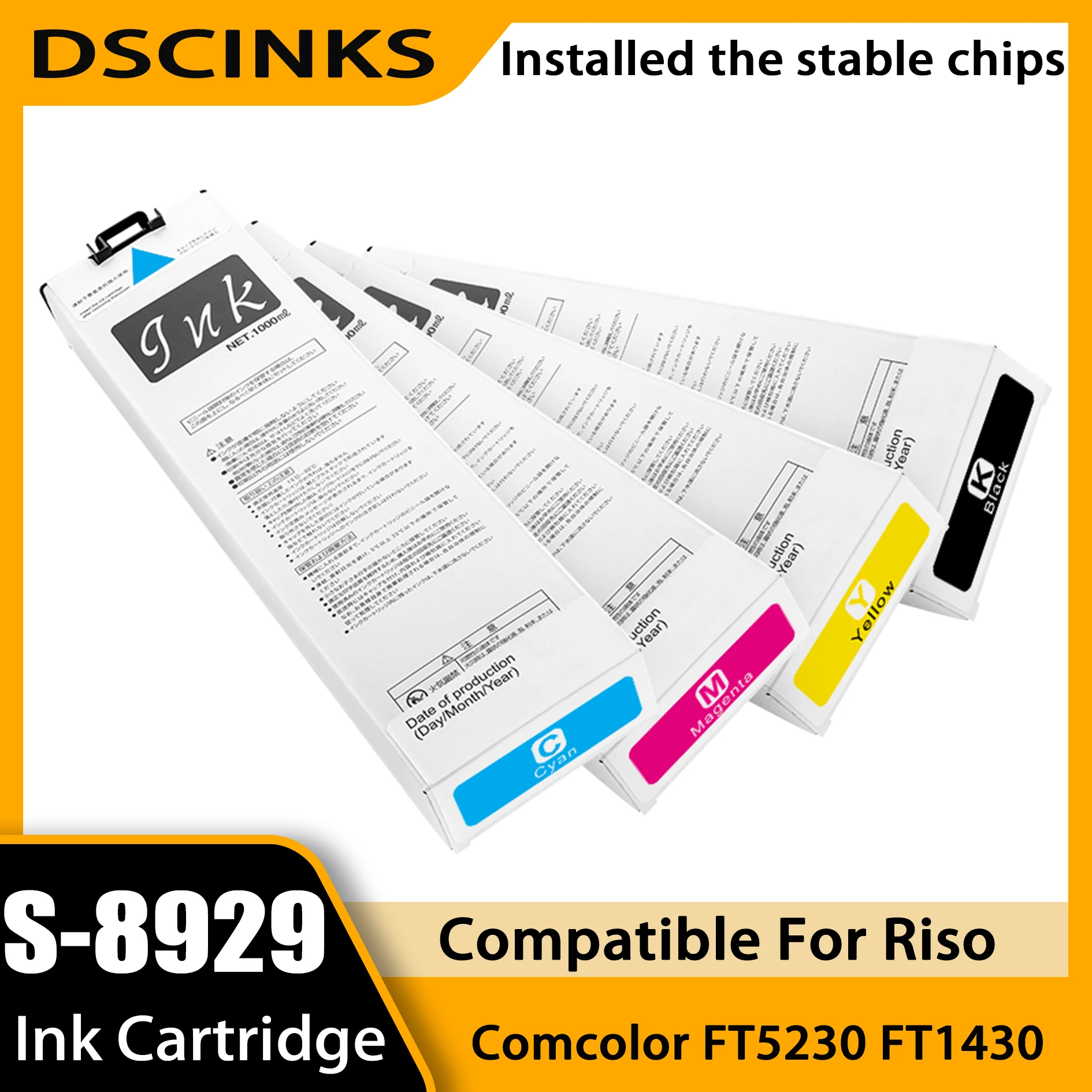 

1000ml S-8929-S8932 S 8929 S8932 Ink Cartridges High Yield Compatible for Riso Comcolor FT1430 FT5230 Printers with Chip