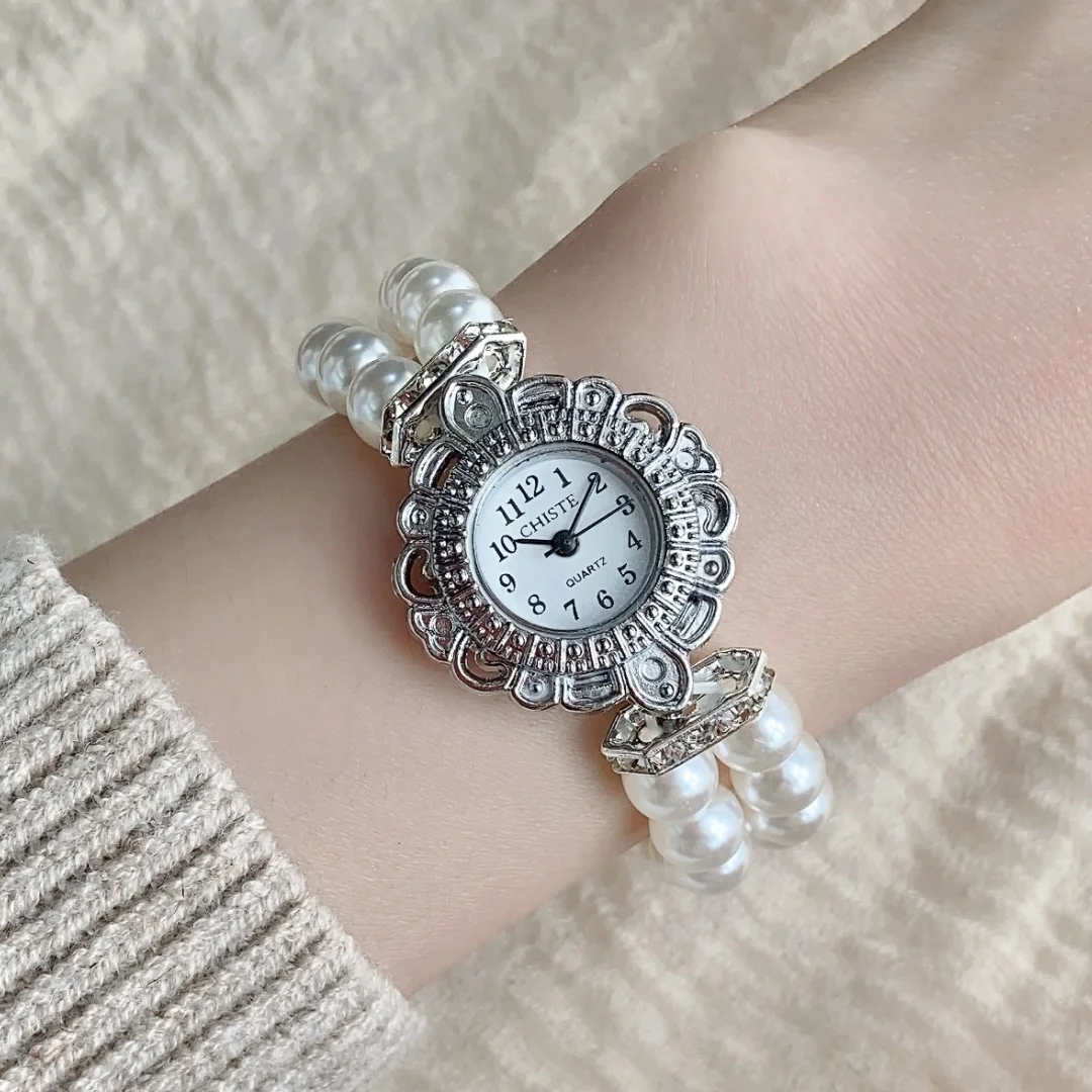 Women Watch Pearl String Strap Bracelet Jewelry Wrist Watch Fashion Simple Style Quartz Wristwatch Female Clock