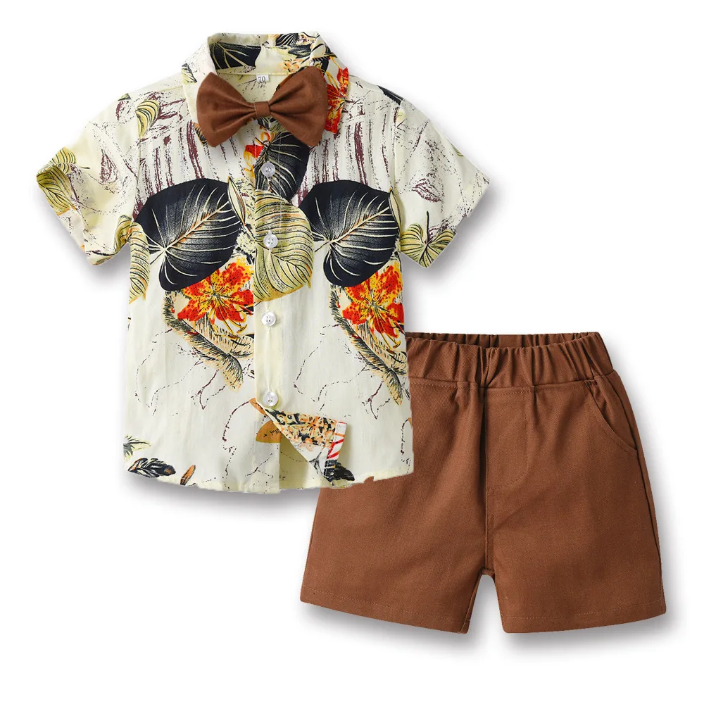 Toddler Boy Hawaiian Outfit Set Baby Summer Floral Short Sleeve Button Down Shirt Shorts +Tops Shorts Summer Outfit Clothes