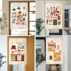 Kitchen Door Curtain Restaurant Home Personalized Anti-oil Fume Fabric Partition Linen Noren Japanese Style Bedroom Half-curtain