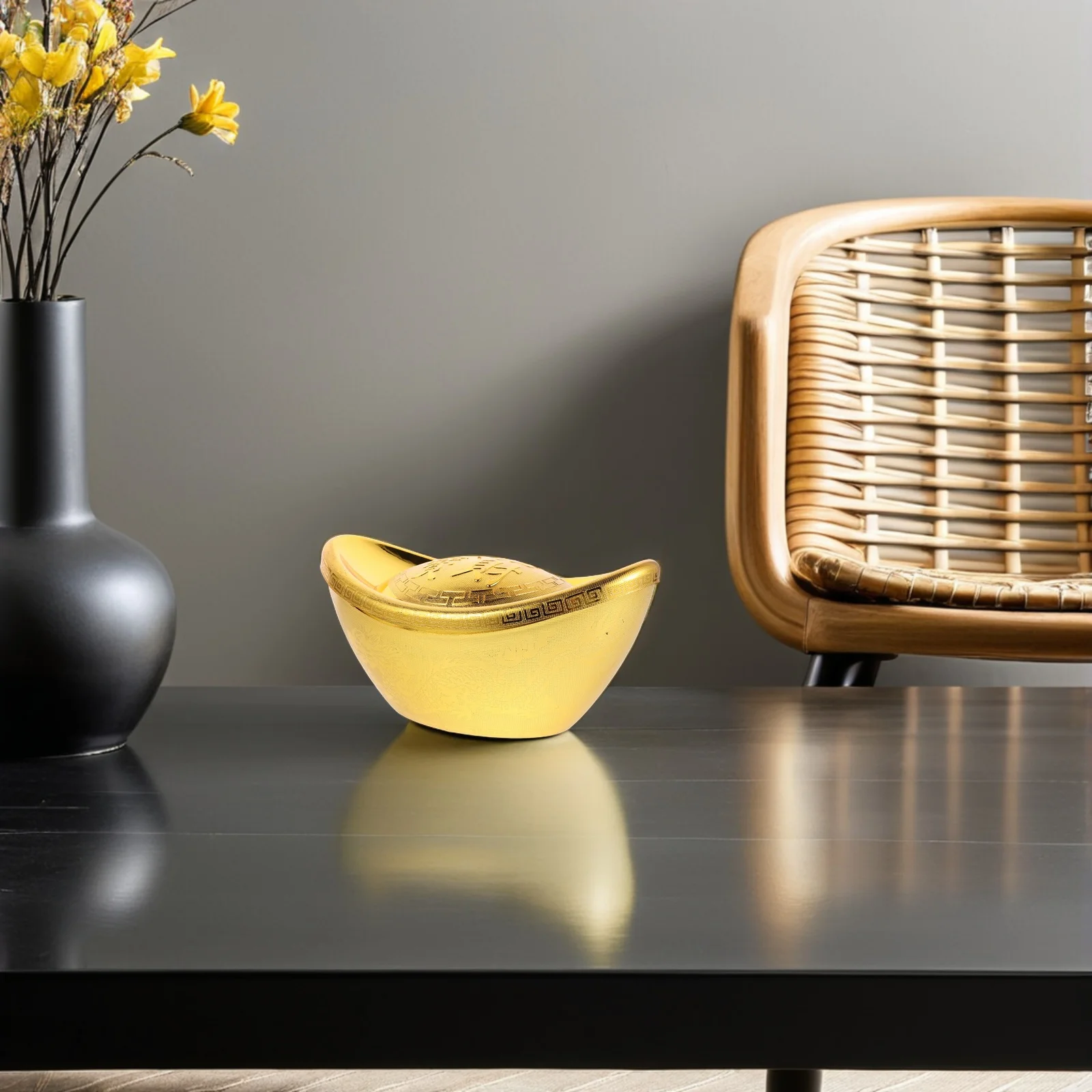 

Simulated Gold Plated Yuan Bao Vintage Metal Ingot For Desk Home Office Decor Feng Shui Wealth Luck Ornament Horse Year