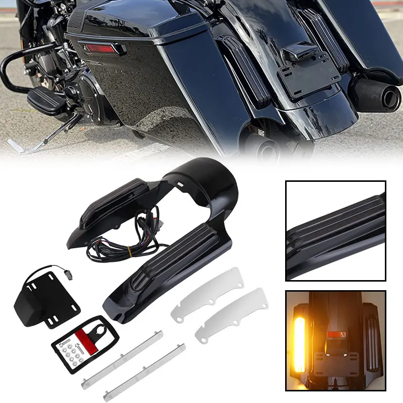 Motorcycle Turn Signal Running Brake Light LED Rear Fender Extension Fasci For Harley Touring Road King Street Glide FLHR 14-up