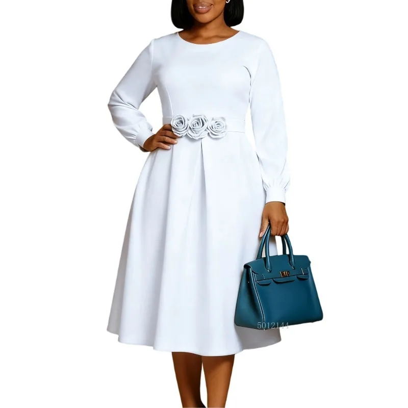 جديد الخريف الشتاء أزياء المرأة الأفريقية طويلة الأكمام س الرقبة البوليستر عالية الخصر حزب مساء ميدي اللباس Dashiki فساتين الأفريقية