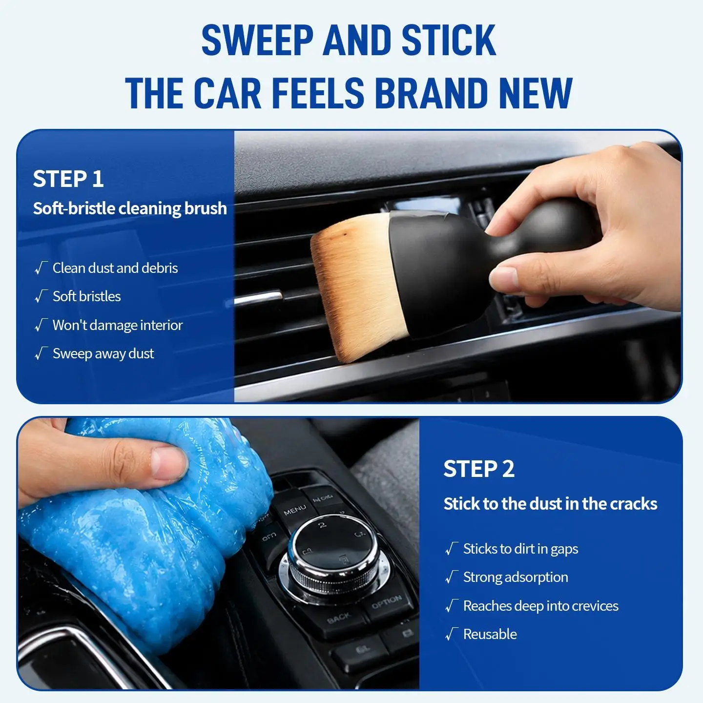 Reusable Car Interior Cleaning Gel with Soft Brush, Deep Clean Dust Removal Putty, Easy Operation