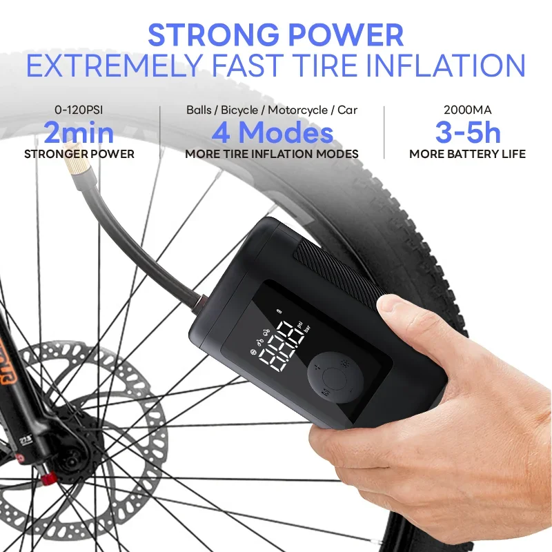 Mini Wireless Digital Car Tire Inflator Portable Electric Air Pump 7.4V Plastic Pressure Gauge Max 150PSI Certification Approved