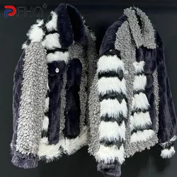 PFHQ Men Imitation Fur Jacket Short Splicing Warm Autumn Winter New Thickened 2024 Contrast Color Warm Male Tops Casual 21Z7208