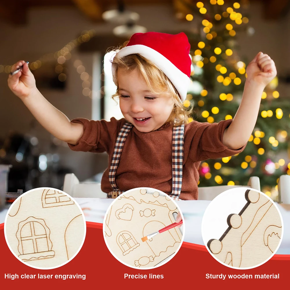 6pcs/set Gingerbread House Wooden Ornaments Xmas Unfinished Wood Crafts DIY Paintable Christmas Cutouts Slice for Kids Painting view 6