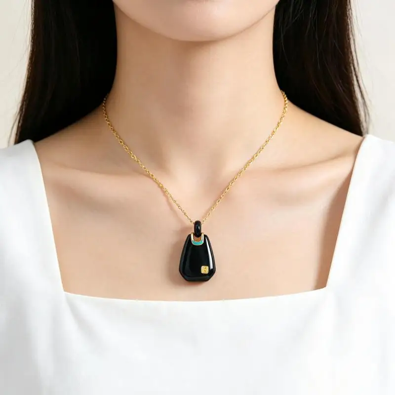 Genuine China Nephrite Stone Black Hetian Jade Blank Pendant 925 Silver Necklace Women Certified Jewelry For Girlfriend Gifts