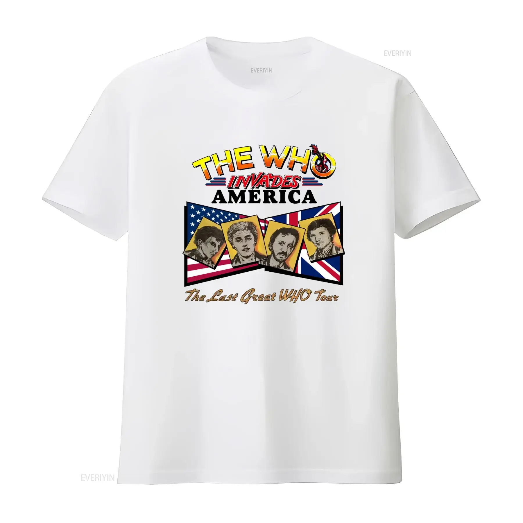 Vintage 1982 The Who Invades America Tour T Shirt Rare Rock Band  vintage Washed Stretched homme graphic Top For Everyday Wear