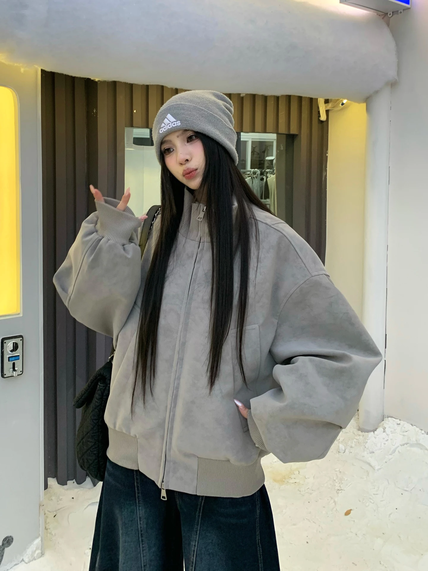 Jaqueta Casual Americana Estilo Baseball para Mulheres, Nova Moda de Outono e Inverno, Com Gola Alta e Fechamento com Zíper, Fibra de Poliéster