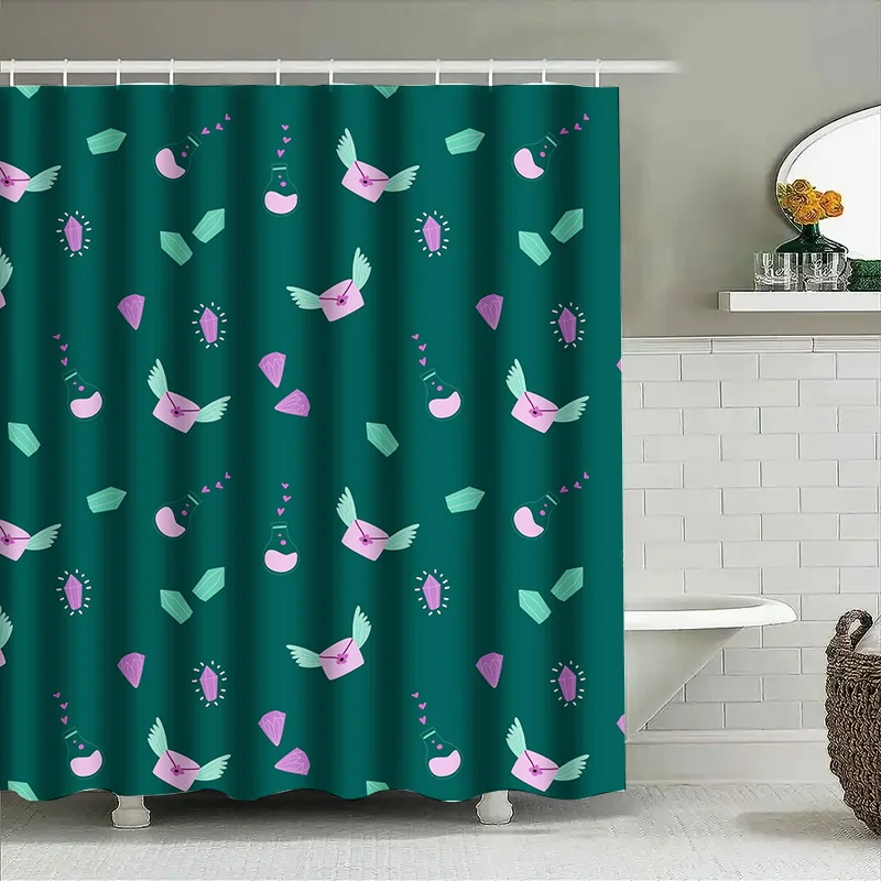 

Очаровательная зеленая занавеска для душа, декоративный коврик для ванной комнаты с милым мультяшным принтом, водонепроницаемая ткань 180x240 см