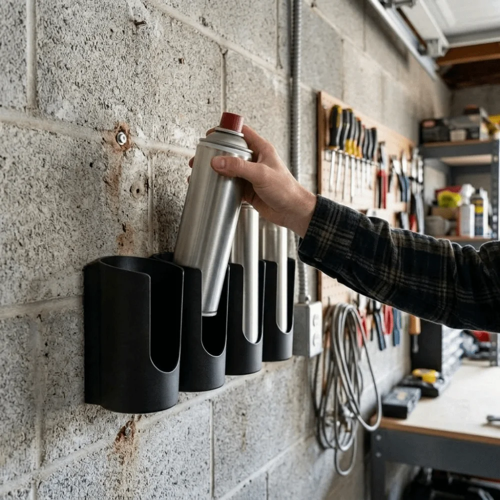 Multi-functional 4 Slots Spray Bottle Holder Wall Mounted 3D Printed Spray Can Holder Plastic Space Saving Paint Can Holder Shop