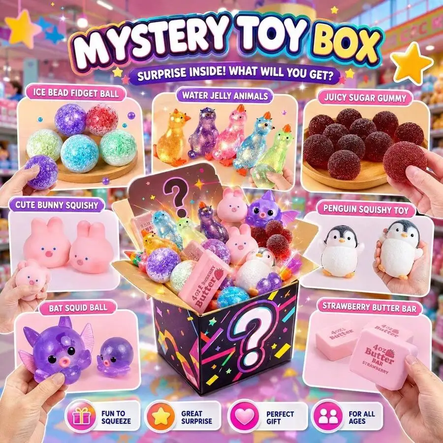 

[Limited-Time Offer]Buy 1 Get 2 FREE! Mystery Toy Box Squishy Set, Super Soft Ice Bead Ball/Water Jelly Animals/Bunny/Penguin Sq