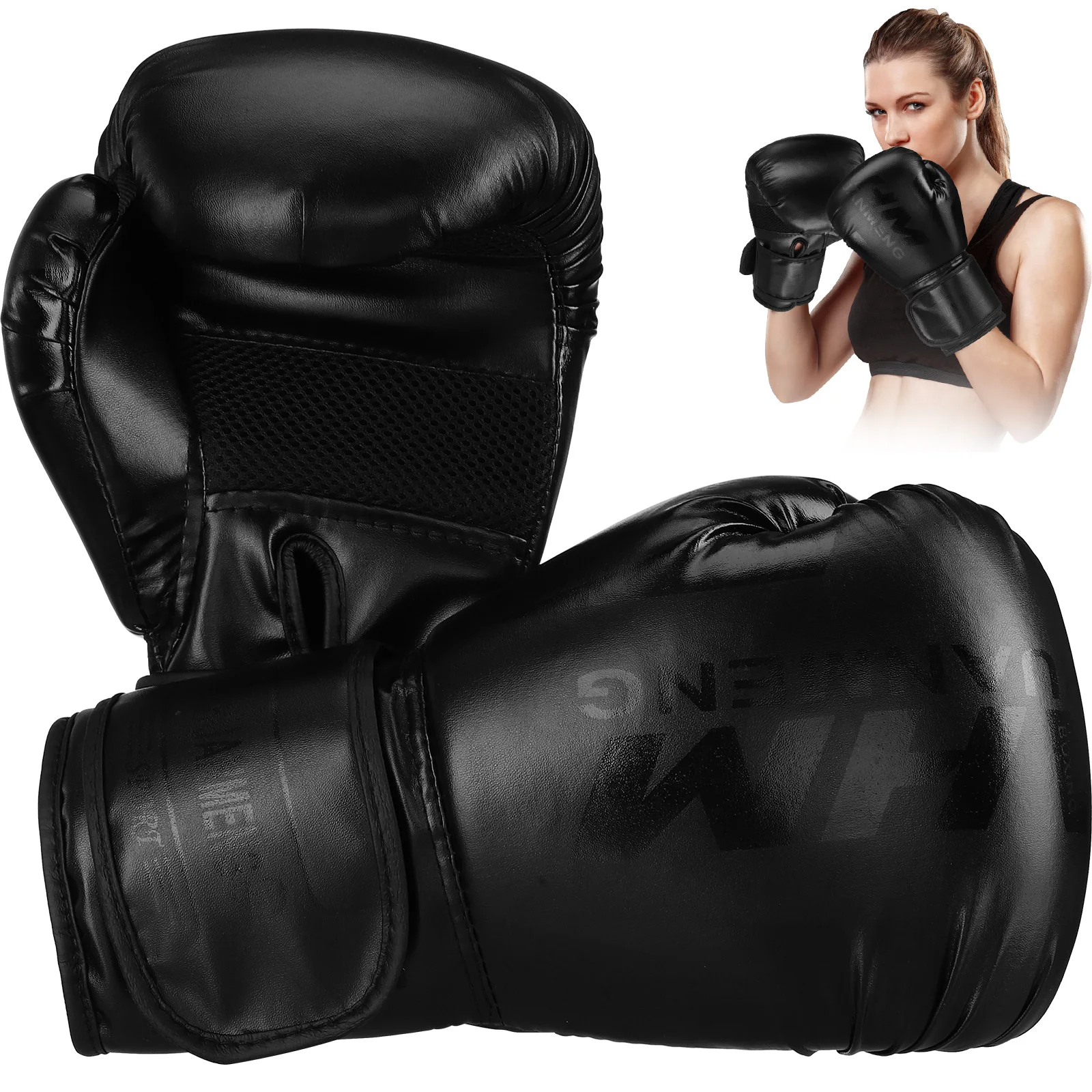 

1 Pair Black Boxing Gloves 12oz PU Material Hand Protection Anti-Slip Comfortable Fit Men Training Punching Mitts