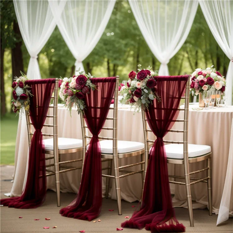 

24pcs 17X250cm Chiffon chair sashes for Wedding Party Ceremony Church with Chair Aisle Luxury decoration soft Chair Daily use