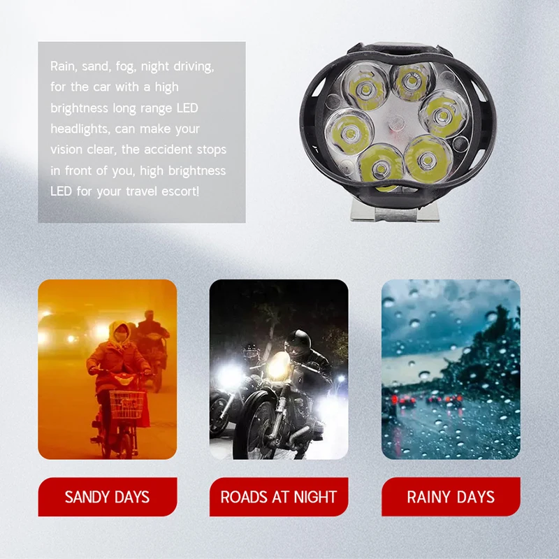 2pcs Led Headlight Motorcycles White Super Bright Auxiliary Working Front Light Scooter Spotlight Additional Spot Light Fog Lamp