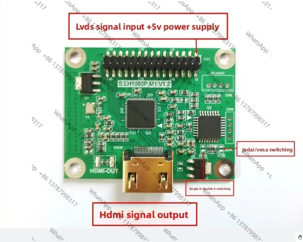 LVDS to HDMI Adapter Board, LVDS Dual 8 Inputs to HDMI Output, Supports Multiple Resolutions, 5V