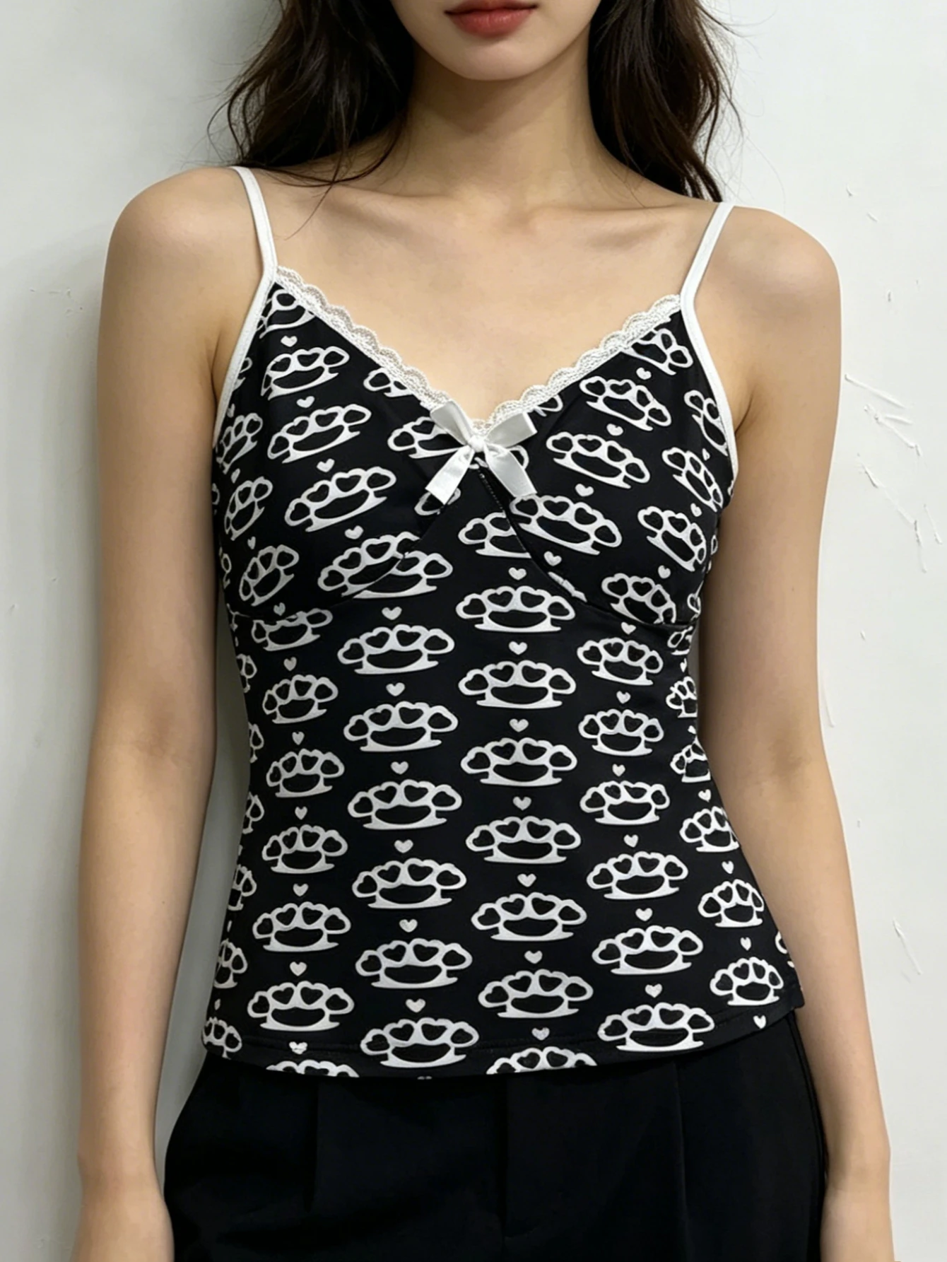 Y2K Damen Sommer Goth Print Süßes Tanktop Harajuku Ärmelloses Crop Off-Shoulder Trägertop Camisole Baby Tees Weste 2000er Jahre Kleidung – Detail 3