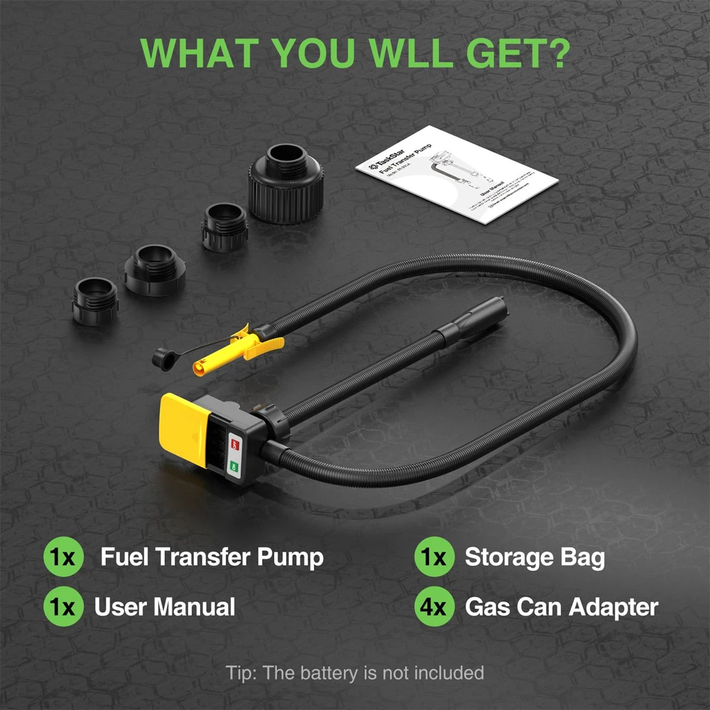 Taskstar Elektrische Brandstofpomp Elektrische Zuigpomp Brandstofpomp met Automatische Stop Sensor Lekbescherming 51cm Slang Benzine Diesel