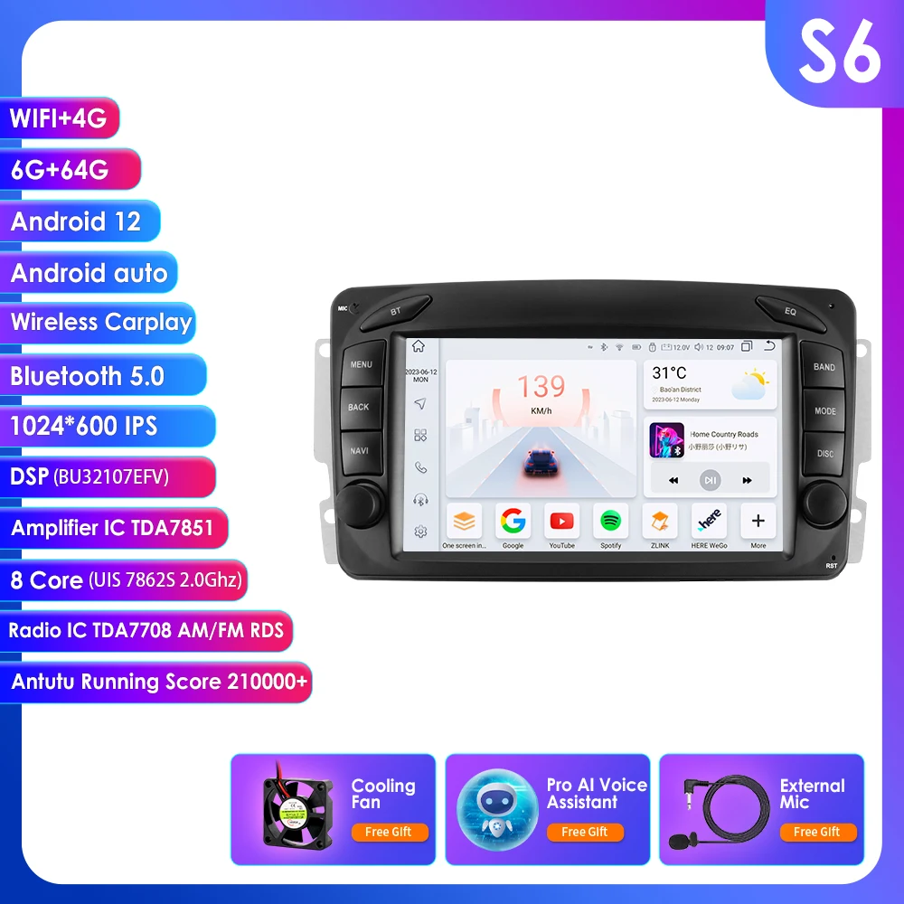 Carplay 4G-Lte 7 ''2din Android Auto Radio Gps Voor Mercedes Benz W203 Vito W639 W168 Vaneoclk W209 W210 Audio Wifi Autoradio Rds