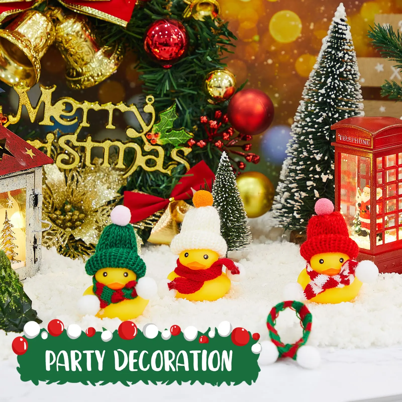 12/24/36 Christmas Mini Rubber Duck Bulk with Sunglasses Scarf Hats and Adhesive Dots Duckies Bath Toy Xmas Decor for Christmas