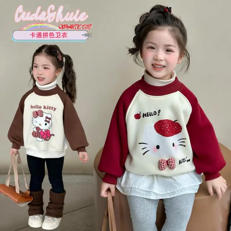 

Sanrio Hello Kitty Kid Plush Hoodie Kawaii Y2k Anime Children's Clothing Winter Jumpsuit for Girls Baby 2025 Girl Autumn Clothes