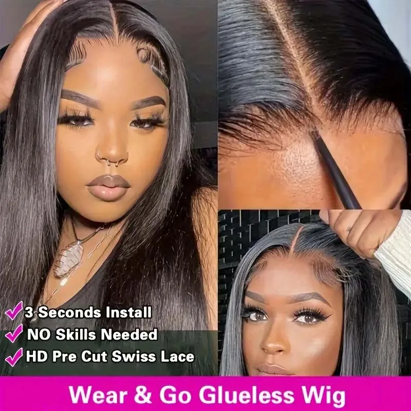 Straight Glueless Wigs 13x4 Pre-Cut Lace Front Human Hair Wig Ready To Wear Go 6x4 Lace Closure Wig 8-16 Inch Glueless Bob Wig