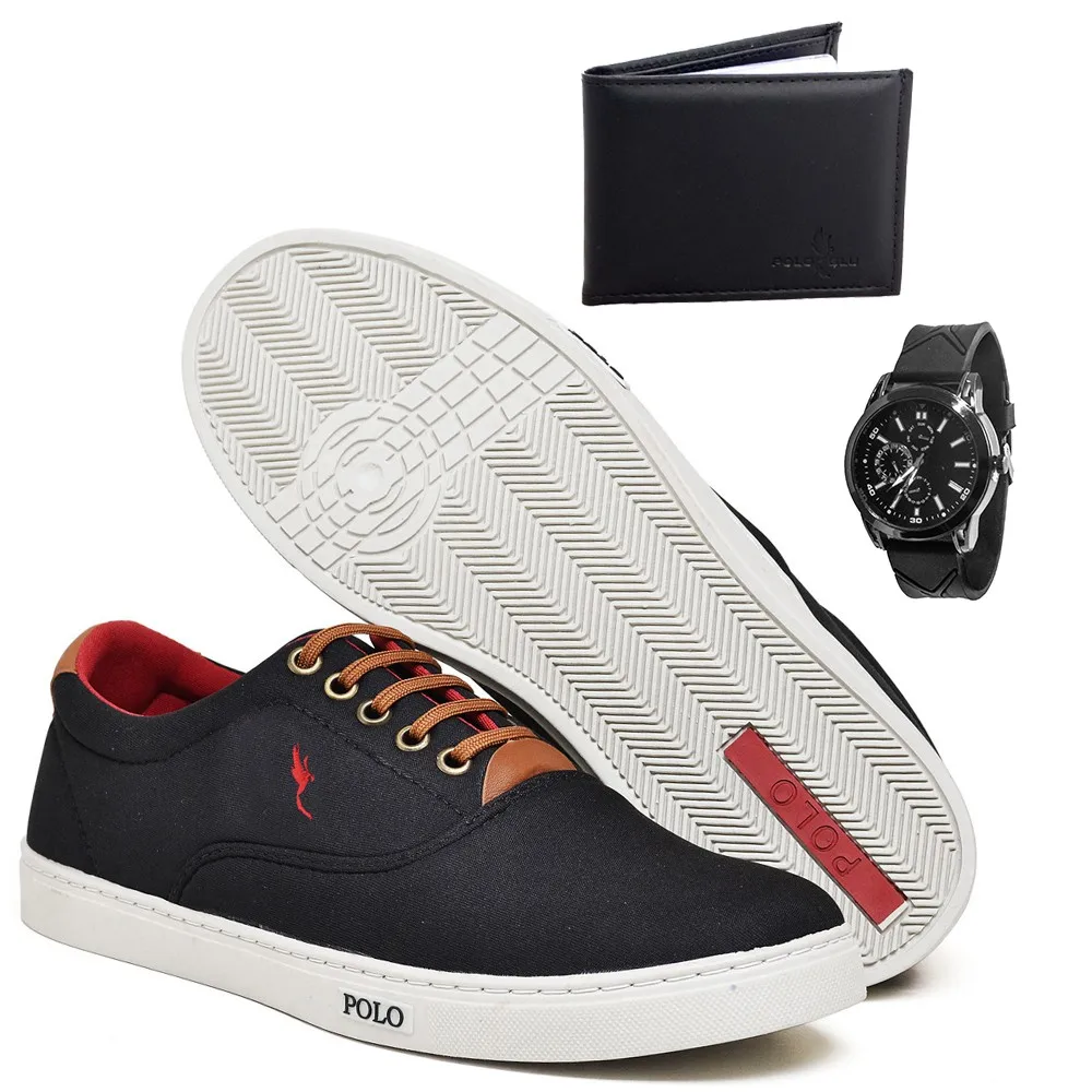 Men's Casual Polo Blu Cano Low Shoes with Watch and Wallet Toy Special Combo