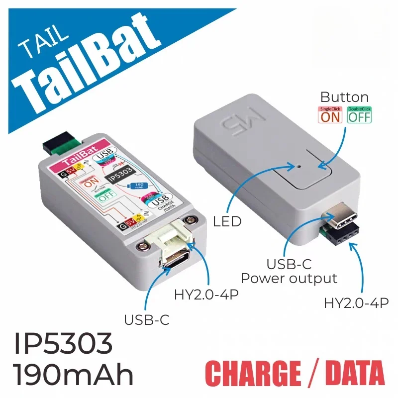 Official M5Stack ATOM Tail Bat Power Bank 190mAh Rechargeable Lithium Battery with Indicator Light