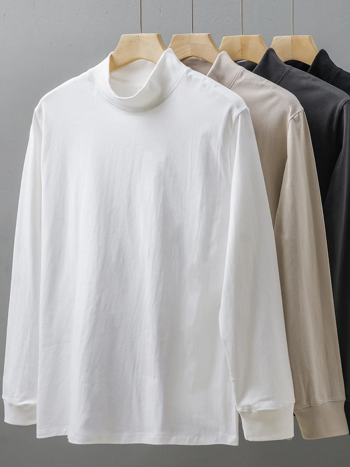 Dukeen 270G Heavyweight Half-Turtleneck Long-Sleeve T Shirts for Men Autumn 100% Cotton Solid Color Undershirt Men's Clothing