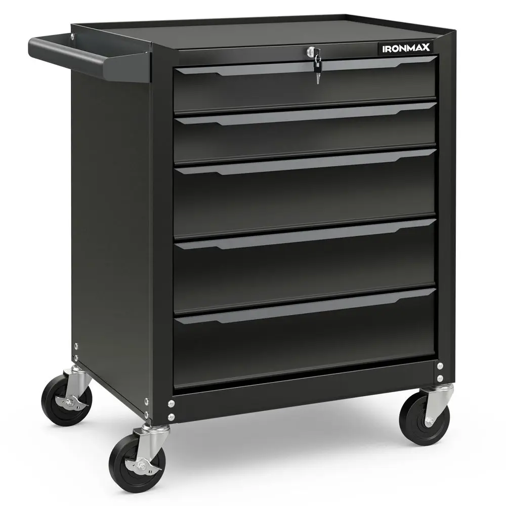 5Drawer Rolling Tool Chest, Steel Tool Storage Cabinet with Handle, Hanging Holes, Central Keyed Locking System, Universal Lock