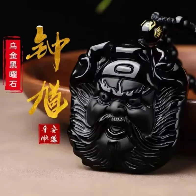 Natural Black Obsidian Hand Carved Zhong Kui Jade Pendant Fashion Boutique Jewelry Men and Women Necklace Gift