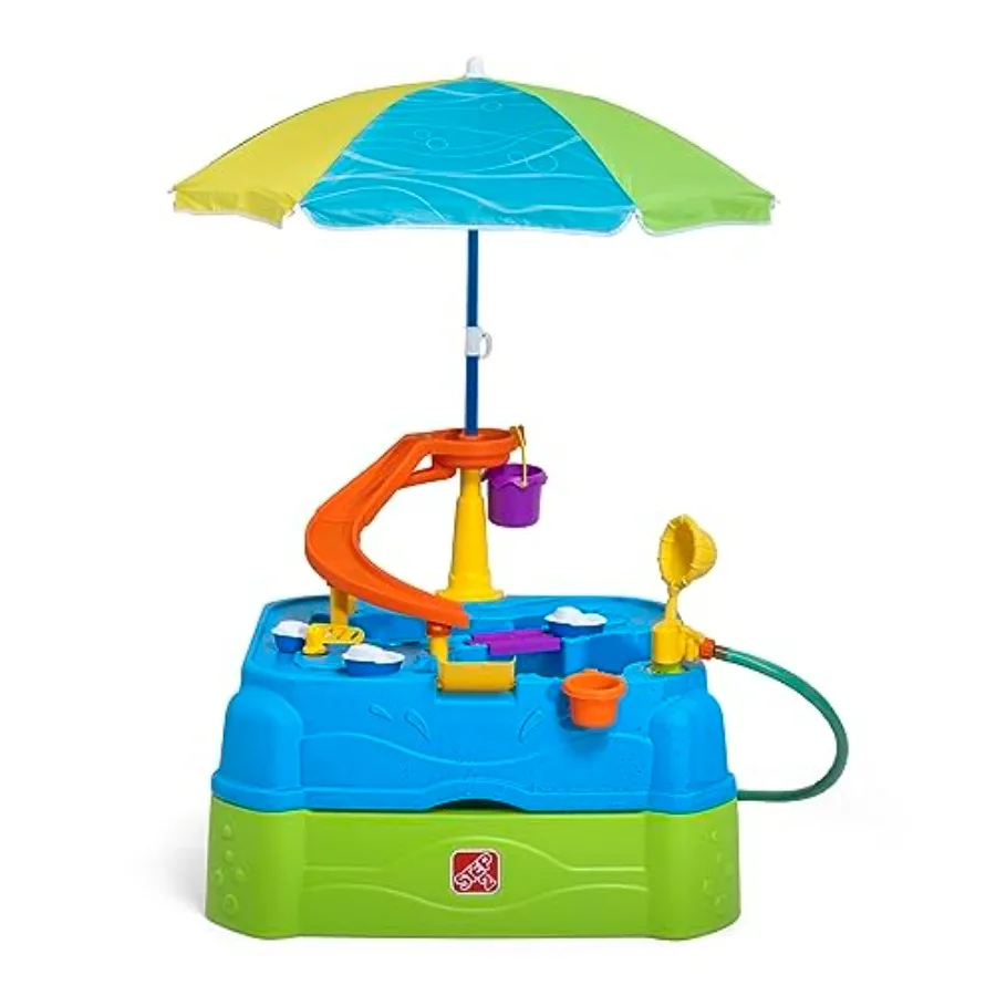 Waterpark Wonders Mesa de água de duas camadas, conjunto de jogos sensoriais de atividades aquáticas para crianças, vem com guarda-chuva, brinquedos de verão ao ar livre, 11 peças