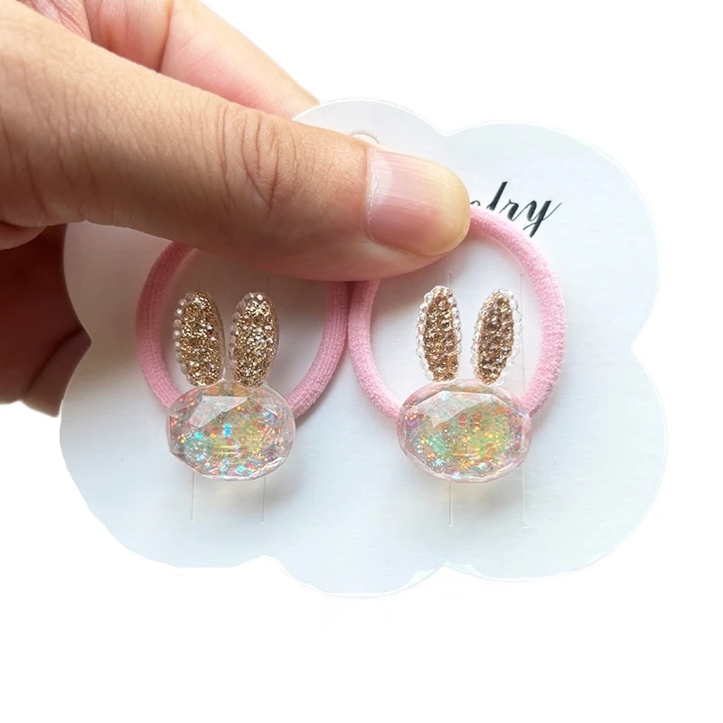 2PCS Lovely White Transparent Glitter Bunny Girls Elastic Hair Bands Hair Accessories Children Hair Ties Baby Headwear