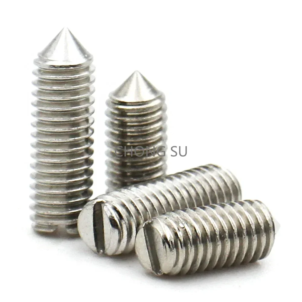 10pcs/lot M1.6 M2 M2.5 M3 M4 M5 M6 304(A2-70)Stainless Steel Slotted Set Screws With Cone Point GB78 Machine Thread Grub Screw