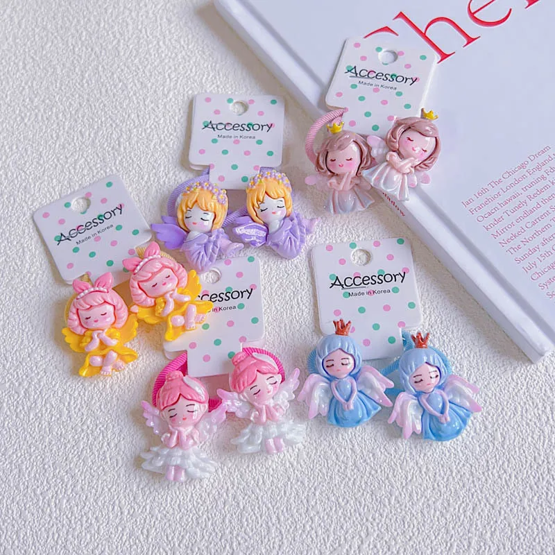 2PCS Cute Cartoon Dreamy Winged Angel Girls Elastic Hair Bands Princess Hair Accessories Children Hair Ties Baby Headwear