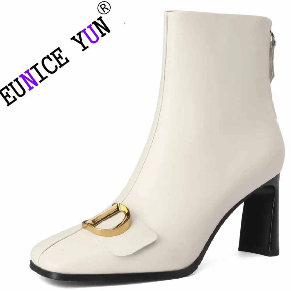 

【EUNICE YUN】Women Brand Genuine Leather Boots Handmade Buckle Cute Shoes for Short Chunky 34-40