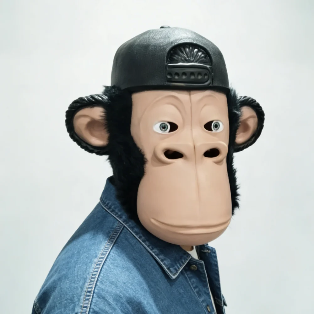 Funny Monkey Mask with Cap, Realistic Latex Gorilla Head Mask, Halloween Cosplay Costume Prop for Adult Party, Novelty Dress Up