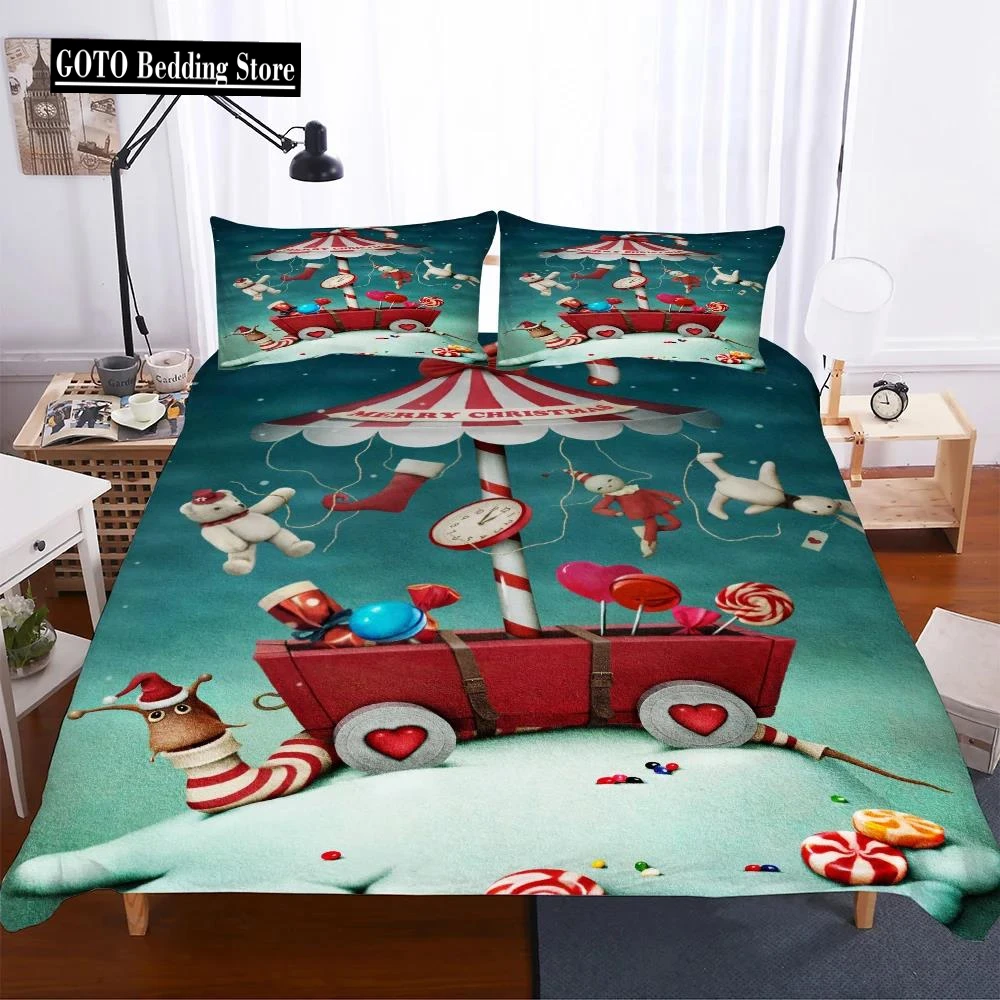 

Bedclothes Wholesale Cartoon Bed Duver Set +pillow Cover California King Bedding Sets Usa Double Bed Size Merry Christmas Bed