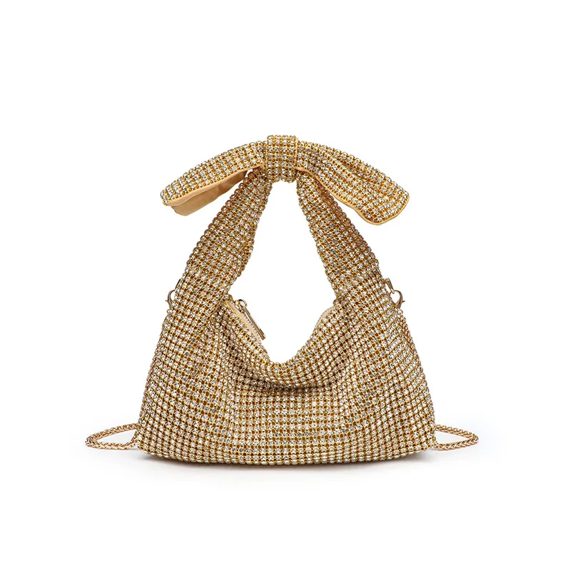 

Concubine Style Colorful Bow Dinner Bag Women's Diamond-encrusted Shoulder Crossbody Rhinestone Bag Trendy Glitter Material Tote