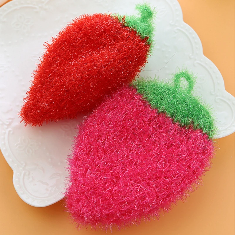 Strawberry Wipe Dishwashing Towel Acrylic Polyester Silk Rag Cleaning Cloth Household Kitchen Cleaning Cloth Cleaning Tools