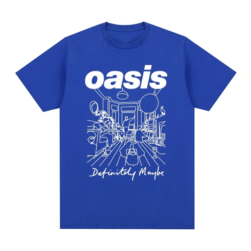 Summer fashion men's T-shirt, Oasis Band logo rock band retro T-shirt, 100% pure cotton casual loose high-quality T-shirt for me